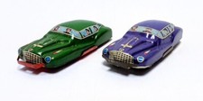 Vintage 1955 Tin Litho TN Nakamura Cars Set of 2 Purple and Green Japan
