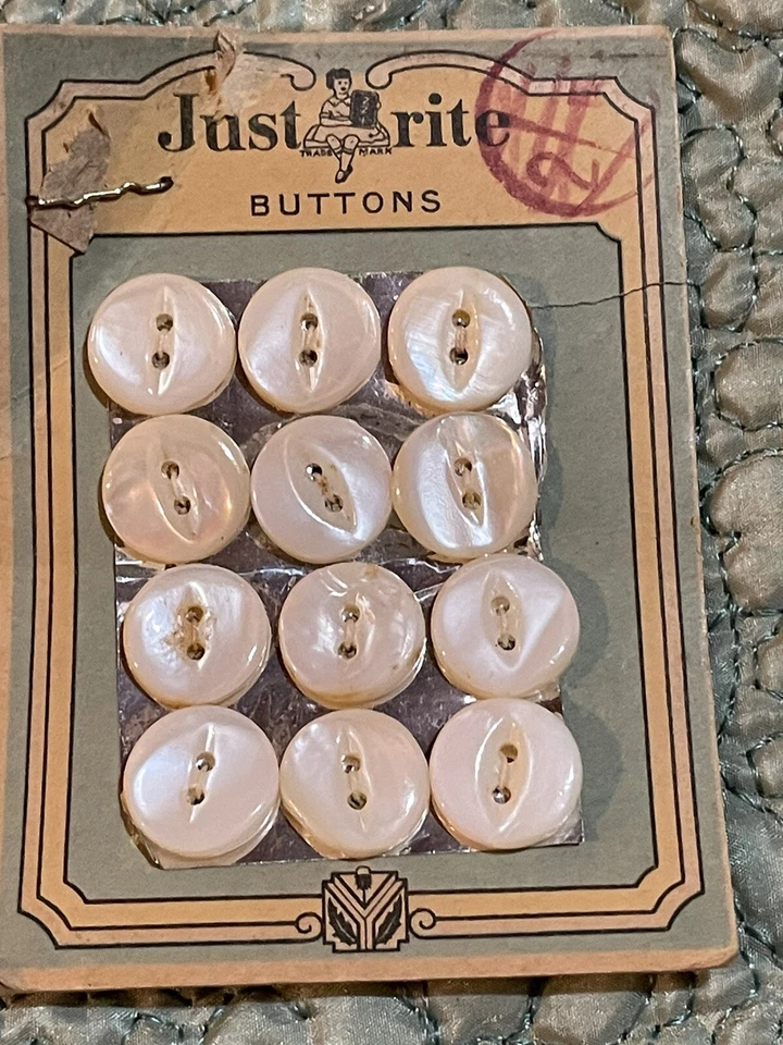 ANTIQUE Just Rite Pearl Buttons Original Carded Set of 12 - Image 2 of 4