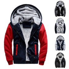Men Winter Warm Sherpa Fleece Hoodie Zip Up Sweater Jacket Fur Lined Hooded Coat
