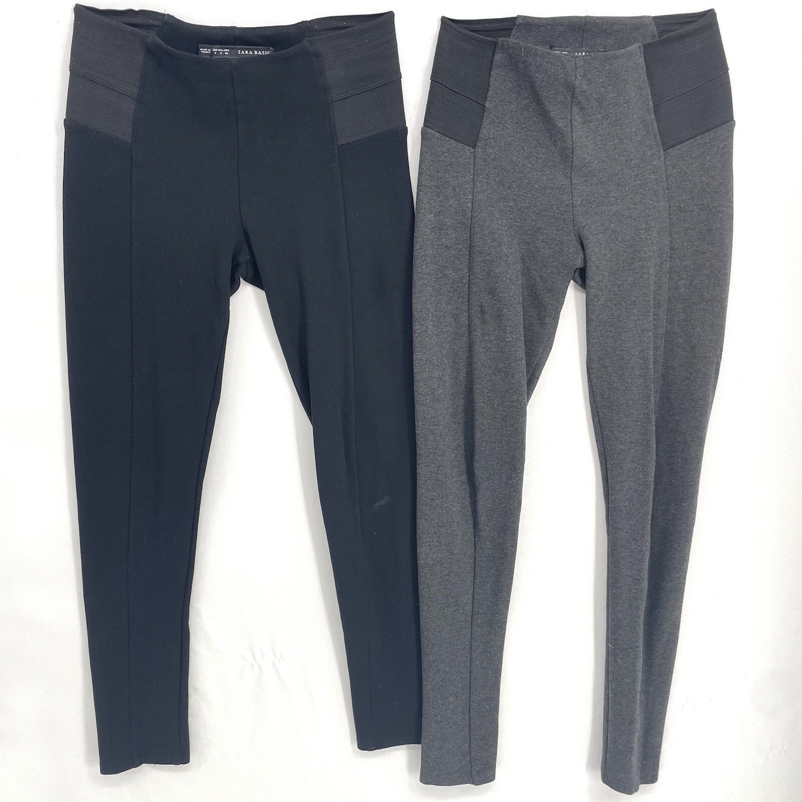 ZARA Basic Black Gray Pull On Ponte Pants Size S Stretch Leggings Lot Of 2