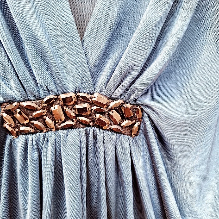 George V Neck Blouse UK 12 Turquoise Batwing Tunic Bling Top Stretch - Image 4 of 4