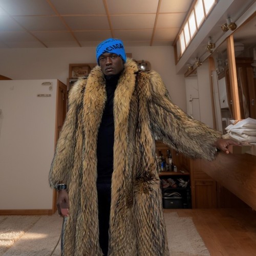 Natural Real Raccoon Fur Coats Men Long Winter Warm Jackets New Overcoat Outwear - Picture 4 of 4