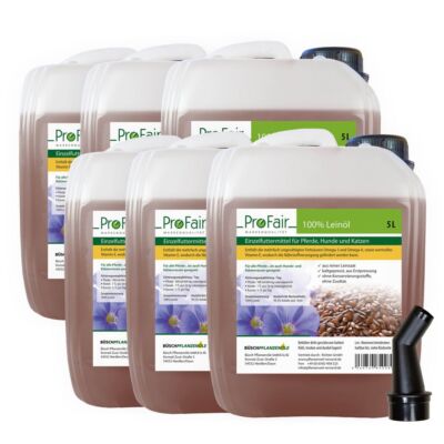 30L ProFair  Leinöl für Pferde, kaltgepresst 100% rein - OHNE Zusätze (6x5L)