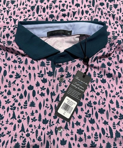 NUEVO Polo Greyson Golf Estampado de Helechos Mágicos Manga Corta Malva Niebla Talla XL - Imagen 2 de 3