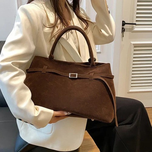 Bolso Mujer Hebilla Diseño Decorativo Sólido Imitación Gamuza Bolso de Mano Gran Capacidad - Imagen 14 de 19