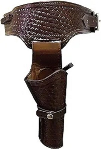 Western Cowboy Gun Holster & Belt Set - 44/45 Caliber Long Barrel Leather Rig, Size 34