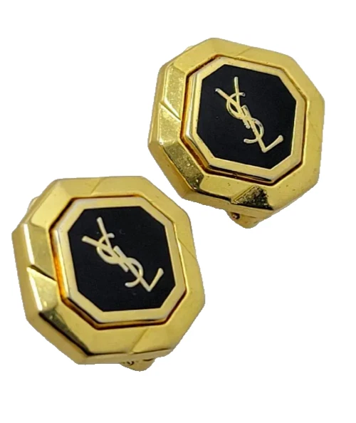 SAINT LAURENT (YSL) Orecchini Yves Saint Laurent a forma di ottagonale logo traforato placcato oro accessorioAuth