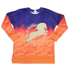 LuLaRoe LARGE HANNAH Sweatshirt Ombr Life Better with Horse Animal Collection