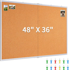 48x36 Large Cork Bulletin Board with Silver Frame 12 Push Pins for Home/Office