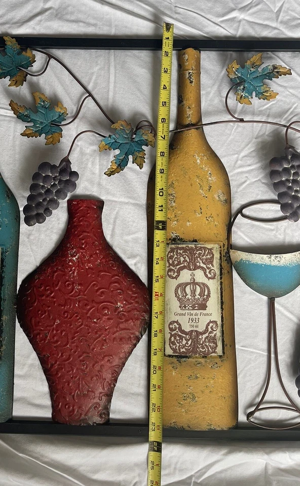 Vino Vintage Grande Metal Arte 3D Pared Interior Hogar Decoración Corte Diseño 23” X 46” Foto 3 de 3