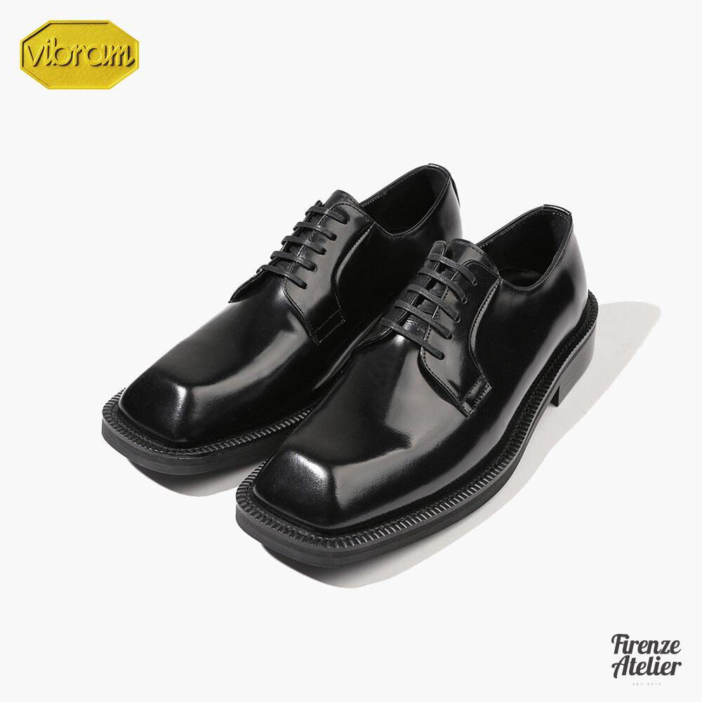 SAOLA Scarpe Oxford Firenze Atelier uomo pelle nera lucida punta quadrata suola Vibram