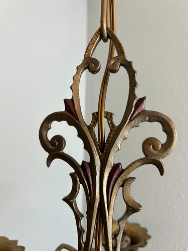 1930s cast iron 5 light light fixture - Picture 9 of 14