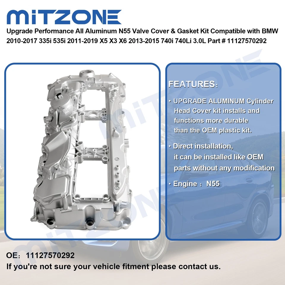 Cubierta de válvula de ALUMINIO con junta y tapa para BMW 135i 335i 535i 640i 740i X3 X5 N55 Foto 3 de 4
