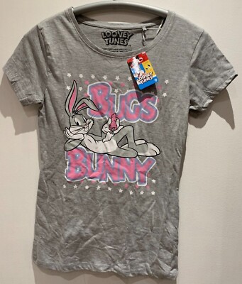 NEU LOONEY TUNES BUGS BUNNY DAMENSHIRT S M T-SHIRT TOP TUNIKA GRAU STERNE