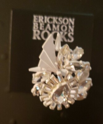  Erickson Beamon Rocks White Enamel & Swarovski Crystal Cocktail Ring Size 6.5