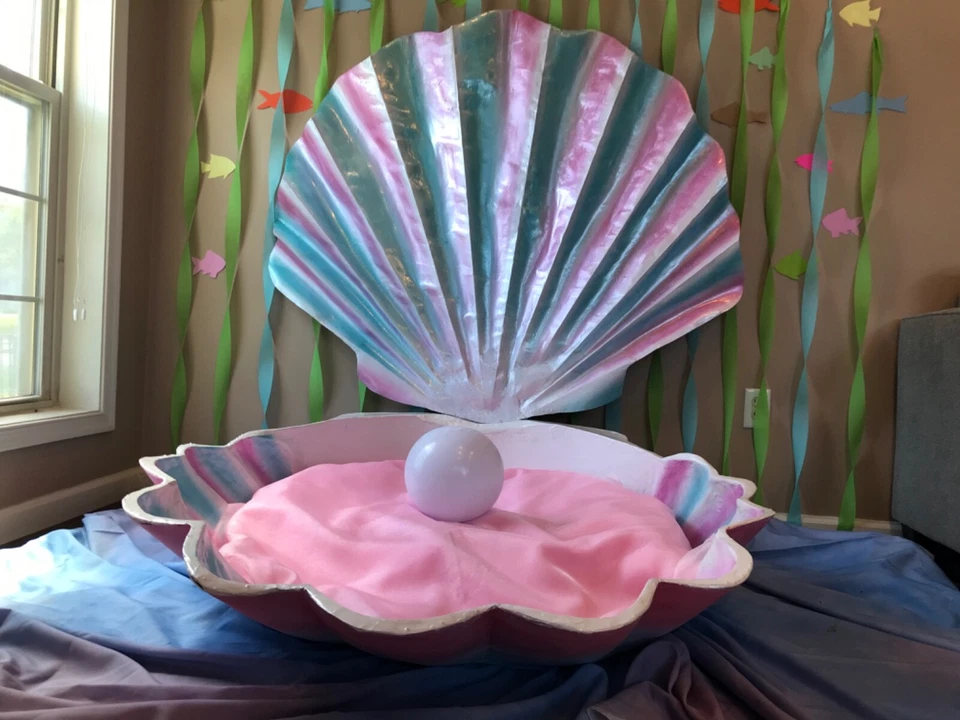 Molusco para sessão de fotos Disney Giant 5 SeaShell com cama de pérolas rosa e pérola - Imagem 4 de 4