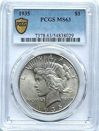 US 1935 P Peace Silver Dollar PCGS MS 63 Better Date BU White