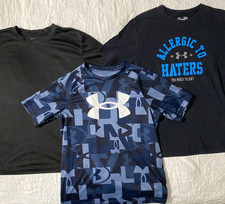 Lot of 3 - Youth UA Under Armour T-Shirts, Large, YLG Loose, heatgear