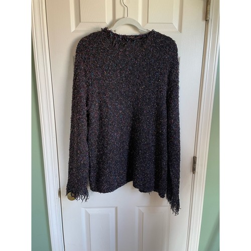 COLDWATER CREEK Open Cardigan Boucle Knit Fringed Black Multi SZ XL