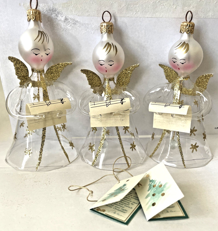 RARE TRIO ~ Vintage DE CARLINI Italian Hand Blown Glass ~ ANGEL BELLS Ornaments