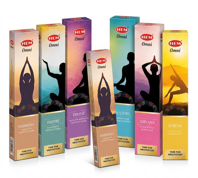 HEM Omni Yoga Räucherstäbchen Set (6er Pack) Meditation Agarbatti 90g