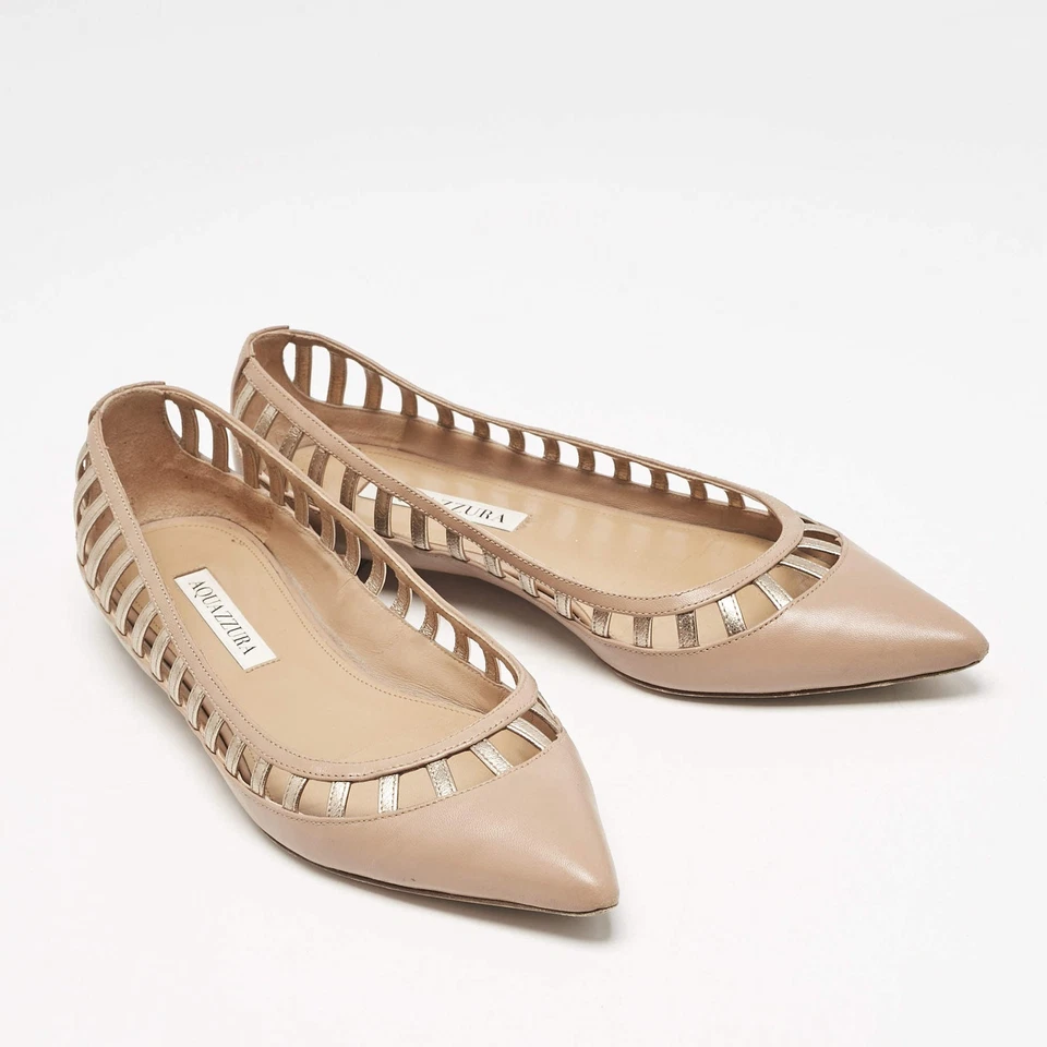 Zapatos planos de ballet Aquazzura de cuero beige Le Parisien punta talla 38 Foto 4 de 4