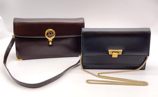 ChristianDior Gold Hardware Cuero Negro/Marrón Cadena/Bolso de Hombro Juego de 2 NS080452