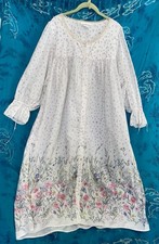 Charter Club 100 White Cotton Cottagecore Pink Floral Romantic Nightgown Gown L