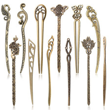 12 Pieces Chinese Women Hair Sticks, 12 Styles Vintage 12Pcs,Bronze