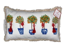 Storehouse blue Chinoiserie jar topiary tree 24" Lumbar Decorative Pillow New