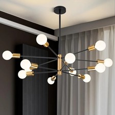 Modern Chandelier Ceiling Light Fixture Sputnik 12 Light Black and Gold NIB