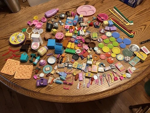 Large VINTAGE Lot Barbie Accessories Dishes Cookware Boxed Food Golf Clubs &More