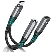 USB C to 3.5mm Headphone and Charger Adapter, 2-in-1 Type C Aux Jack Gray