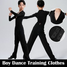 Boys Latin Dance V-neck Long Sleeved Performance Outfit Ballroom Practice Clothe