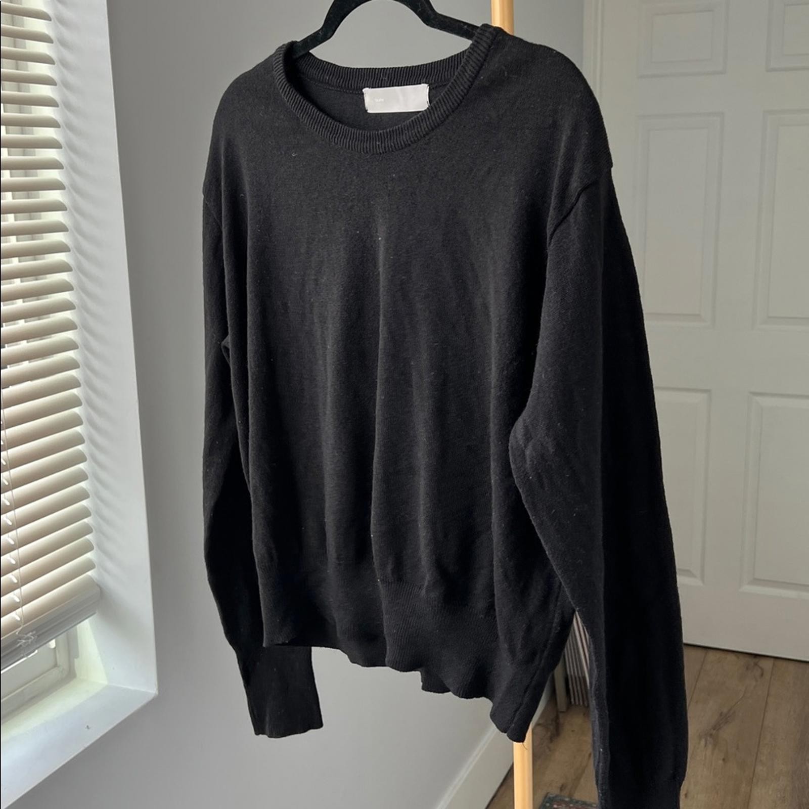 FACADE PATTERN Black Wool Lightweight Crewneck Lo… - image 3