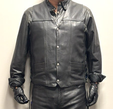 Heavy Fox Creek Leather Side-Laced Black Leather Vest Size 48L Made in USA