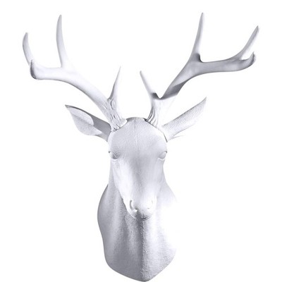 White Deer Head Wall Decor Deer Antlers Wall Sculpture Faux Taxidermy Wall An...