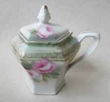 ANTIQUE 1910 Porcelain RS Germany SUGAR BOWL Hand Painted Roses Condiment