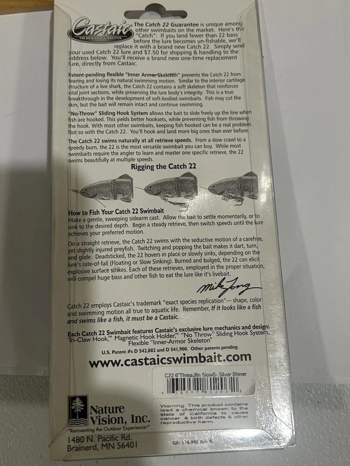 CASTAIC Catch 22 cebo de natación fregadero lento color plata brillo señuelo de pesca nuevo en paquete Foto 4 de 4