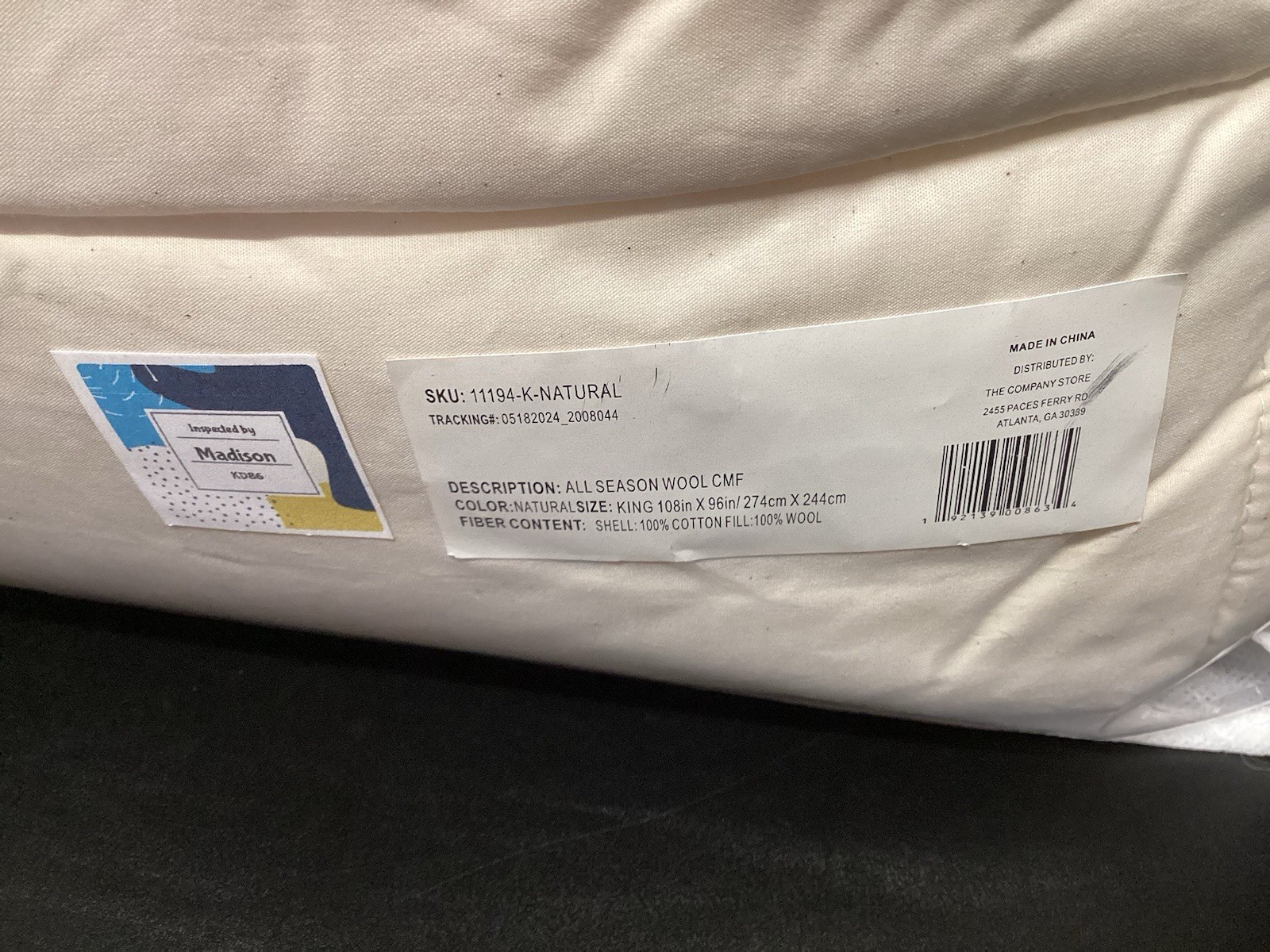 The Company Store Wool Filled All Season Ivory King Comforter W/Gold Flakes New