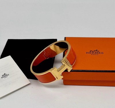 Hermes Clic Clac H Emailarmreif, Orange vergoldet Gold Gr PM OVP AUTÉNTICO