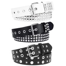 3 Pcs Black White Studded Belt Y2K Star Belt Gothic Punk Rock Belts with Grom...