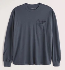 NWT ABERCROMBIE & FITCH A&F MEN’S Oversized Long-Sleeve Pocket T-shirt | Size L