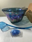 Indiana 7446 Iridescent Blue Carnival Glass 26pc Princess Punch Set New In Box