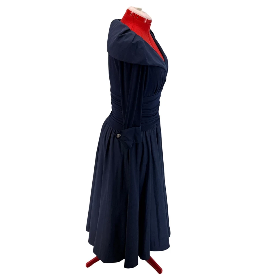 Jessica Howard Navy Blue 3/4 Sleeve Collared V Neck Knee Length Evening Dress 12 - Image 4 of 4