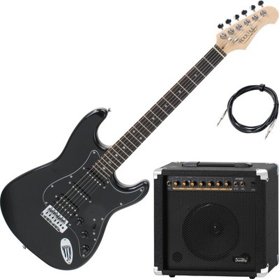 Rocktile Pro ST60-BK E-Gitarre schwarz AK20GR Set Bundle Combo-Verstärker Kabel