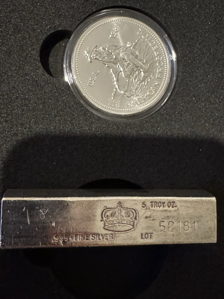 ¡Barra de plata Crown Vintage Bullion Breaks de 5 oz! ¡MÁS, moneda de plata Englehard de 1 oz! Foto 3 de 4