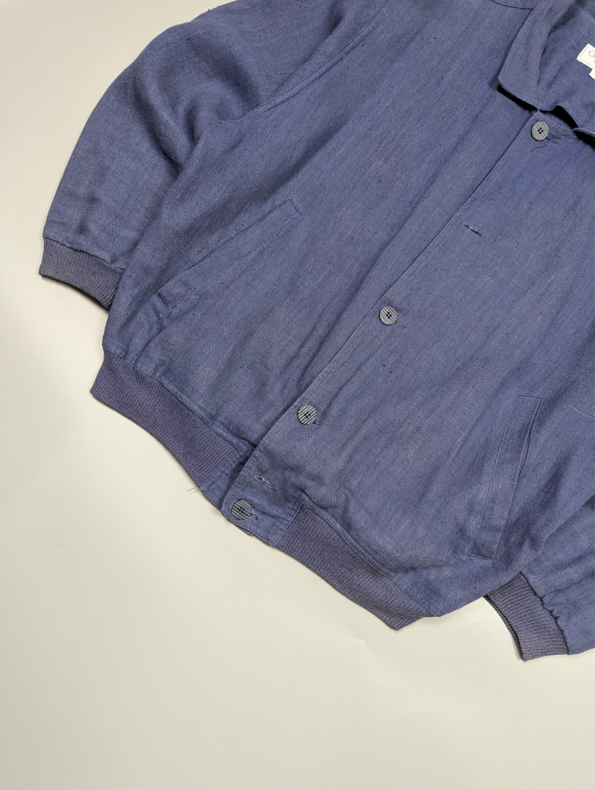 Gran Sasso Vintage Rare 70s Linen Bomber Jacket Boxy Fit Faded Blue Italy L/XL image 5