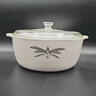 Vtg Anchor Hocking Black Wheat Casserole Baking Dish 2 1/2qt 9" 1950s WITH LID