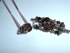 XX Small Lilla Rose Flexi Hair Clip and Hair Stick Copper Rose NWT RARE